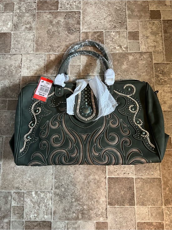 Montana West Handbags - Montana West Green Embroidered Travel Duffel with Stud Accents